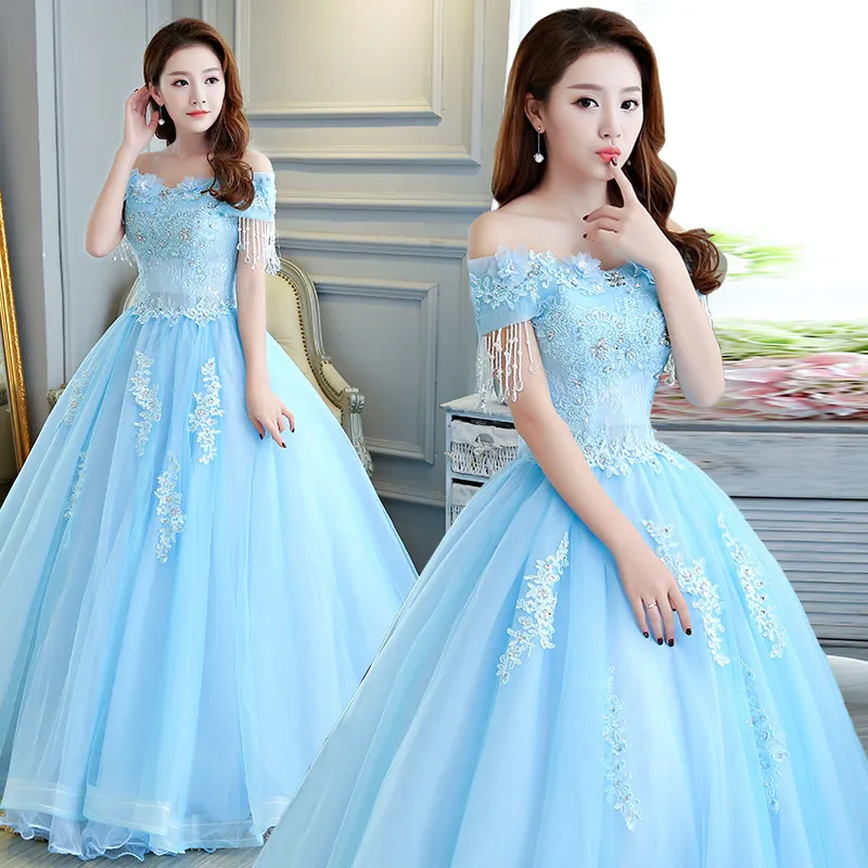 Gradient Blue Princess Ball Gown 3D Flower Debut Dress 66698 viniodres –  Viniodress