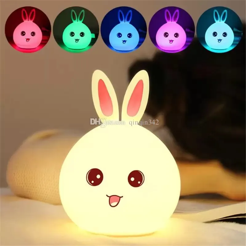 2022 Novo estilo Rabbit LED Night Light for Children Kids Baby Bedside Lamp Multicolor Silicone Touch Sensor Tap Control NightLight