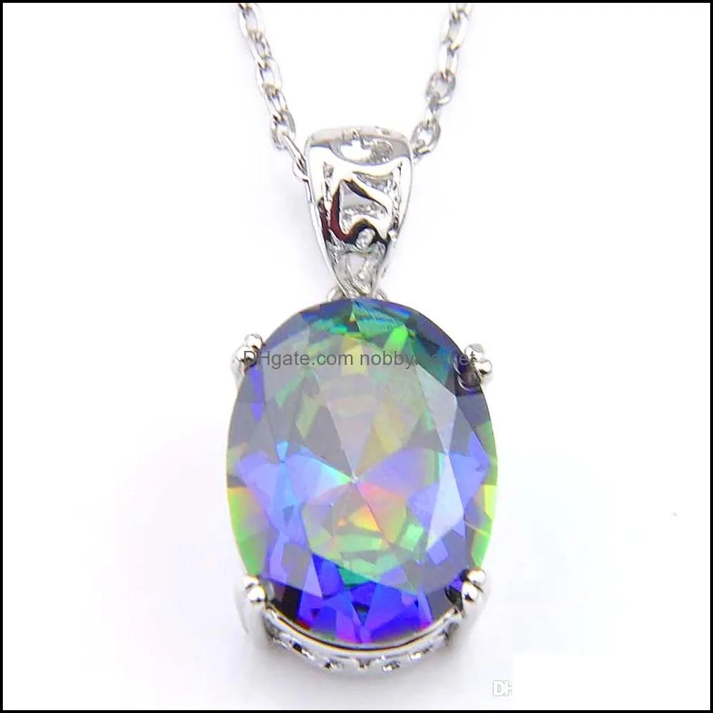 Luckyshine Rings Pendanta Sets Oval Rainbow Natural Mystic Topaz Gems 925 Sterling Silver Plated For Women Zircon Sets Free shippings