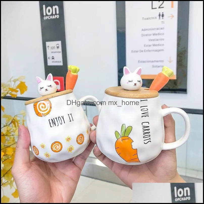 mugs ins cartoon radish wooden cover ceramic cup female cute spoon water mug household student couple