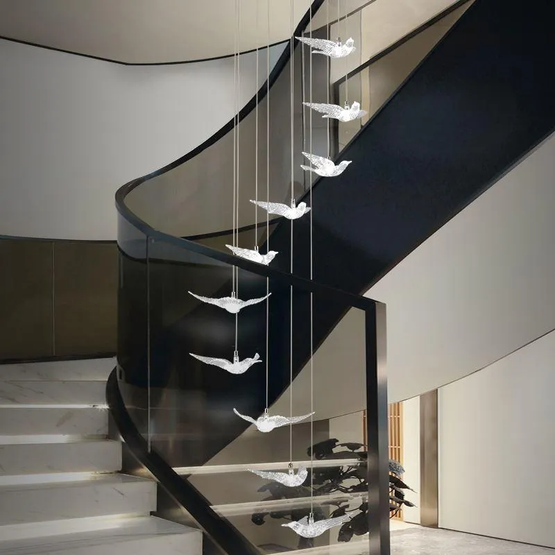 Kolye lambaları Nordic Dubleks Binası Uzun Merdiven Asılı Modern Basit Oturma Odası Led Işıklar Atmosferik Lightpendent