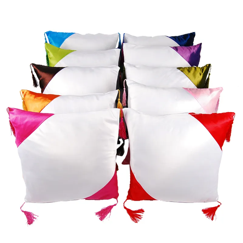 Casa de travesseiro de sublimação com borla em branco Cetin Prophcase Sofá Diy Cushion Capa de casa Casa decorativa Capas de travesseiro