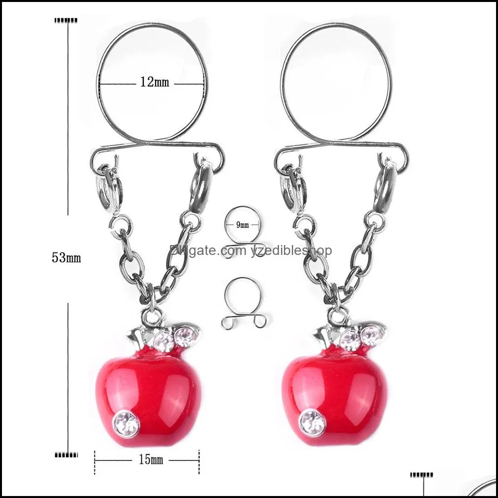 sexy nipple rings 16mm 316l stainless steel apple-shaped adjustable fake breast ring fun body piercing jewelry wholesale 0865wh