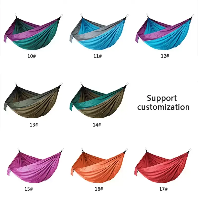 44 couleurs Hamac en nylon avec corde Mousqueton Longueur 106 Largeur 55 pouces Tissu de parachute extérieur Hamac Pliable Camping Swing Lit suspendu FY4628