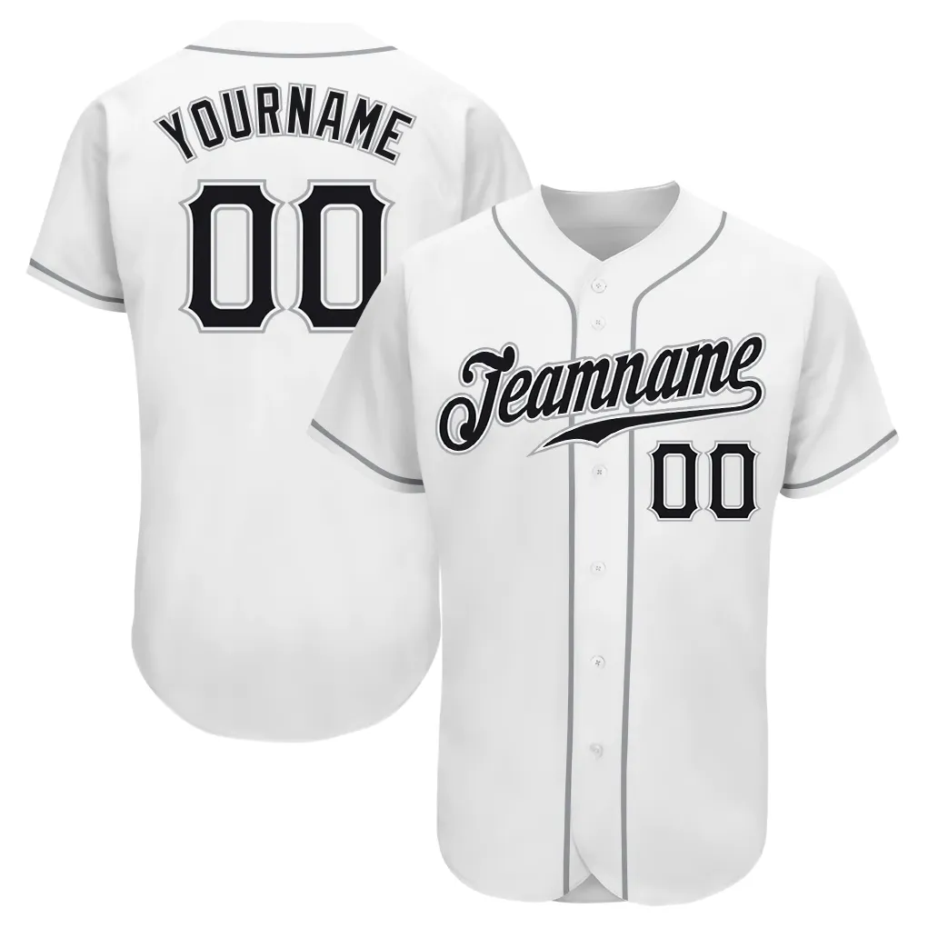 Custom White Black-Grey Authentic Baseball Jersey
