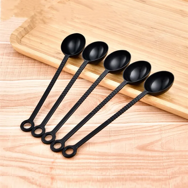 Hem 10g Plastiska mätskedar Kaffe Stir Stand Spoons Glassdessertsked Lång handtag Juice Milk Tea Stirrers Scoops Köksverktyg ZC1204