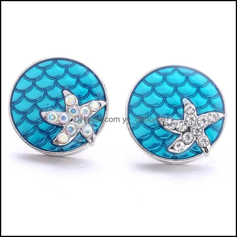 rhinestone starfish painting scale snap button heart charms jewelry findings 18mm metal snaps buttons diy bracelet jewellery wholesale