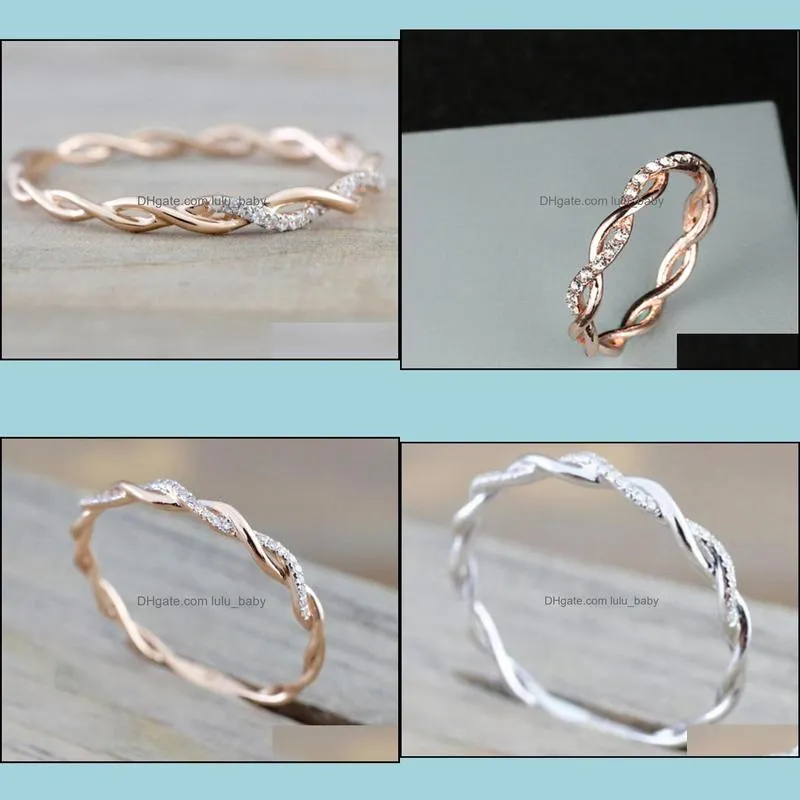 New luxury Wedding Rings jewelry New Style Round diamond Rings For Women Thin Rose Gold Color Twist Rope Stacking in Stainless Steel