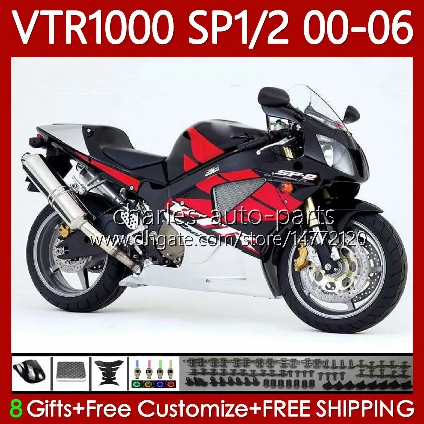 Body Kit For HONDA VTR1000 RTV1000 RC51 00 01 02 03 04 05 06 Bodywork Red blk white 123No.92 VTR 1000 SP1 SP2 2000 2001 2002 2003 2004 2005 2006