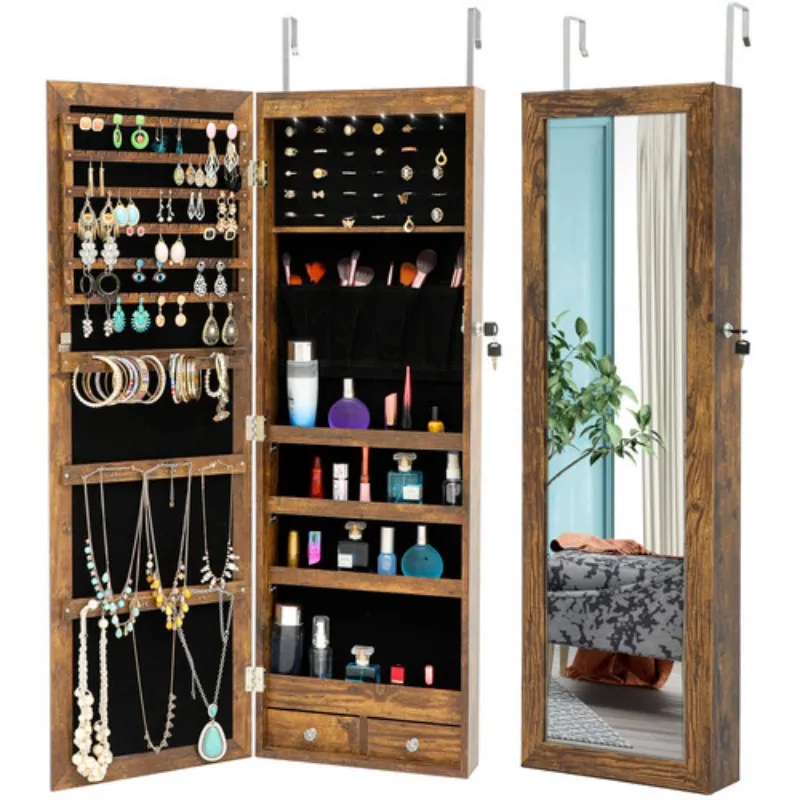 Hanging mirror with jewelry storage sales