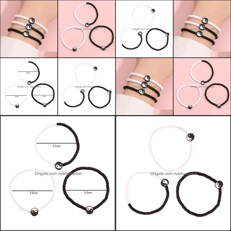 Classic Design Vinyl Heishi Disc Bead Strands Yin-Yang Gossip Bracelet Wholesale for Men Women Couples 3PCS/Set