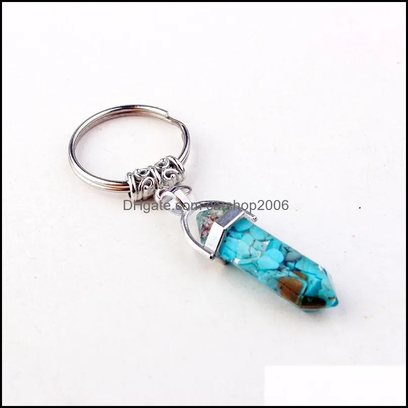 fashion resin chakras hexagonal prism key holder chain rings keychain accessories for women men