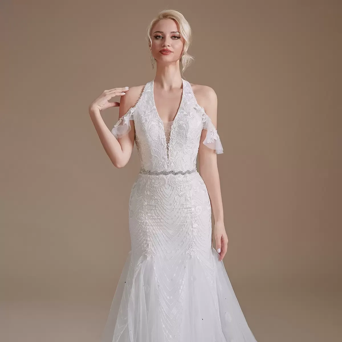 Vestidos De Novia 2022 Lace Wedding Dresses For Women Sleeveless V-Neck Beads Crystal Custom Bridal Gowns Mariage Bride Dresses CPS 1993