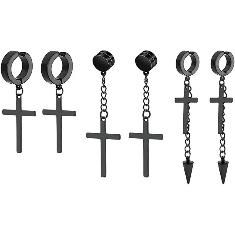 Clip-on-Schraubverschluss-Paar-Magnet-Ohrstecker-Set, Edelstahl-Clip-on-Kreuz-Ohrringe ohne Piercing für Frauen