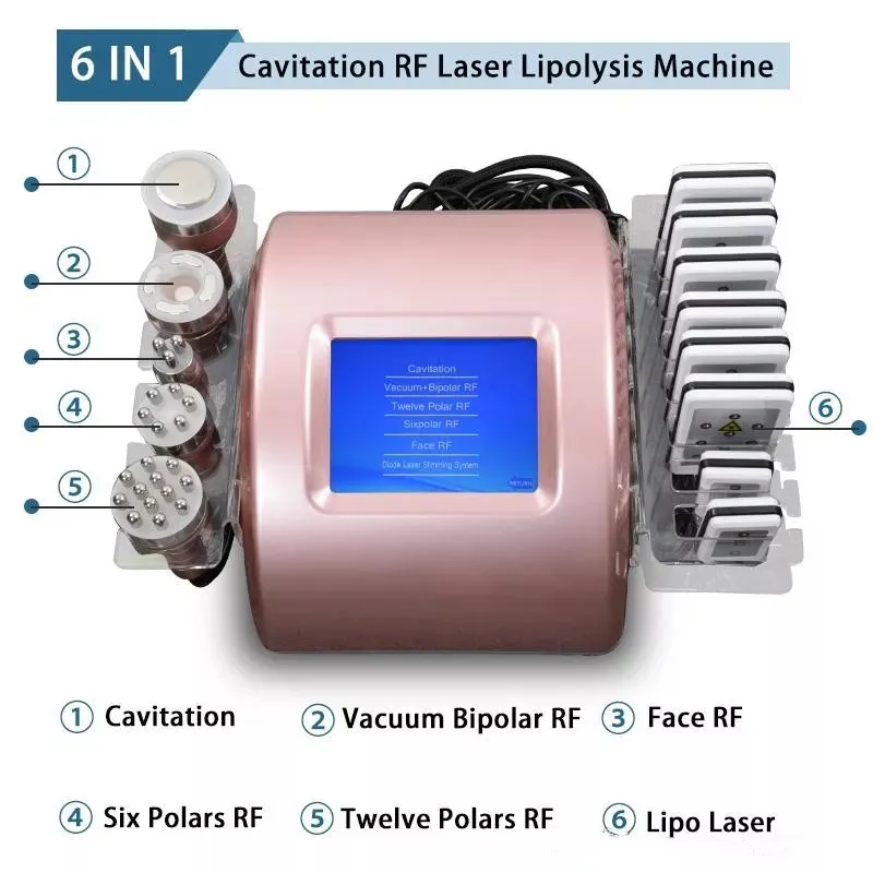 Lipolaser Cavitation RF Body Slimming Machine Cellulite Removal Ultrasonic 40K Face Lift Equipment Radio Frekvens Device 5 I 1 Fat Ta bort System Portable Type