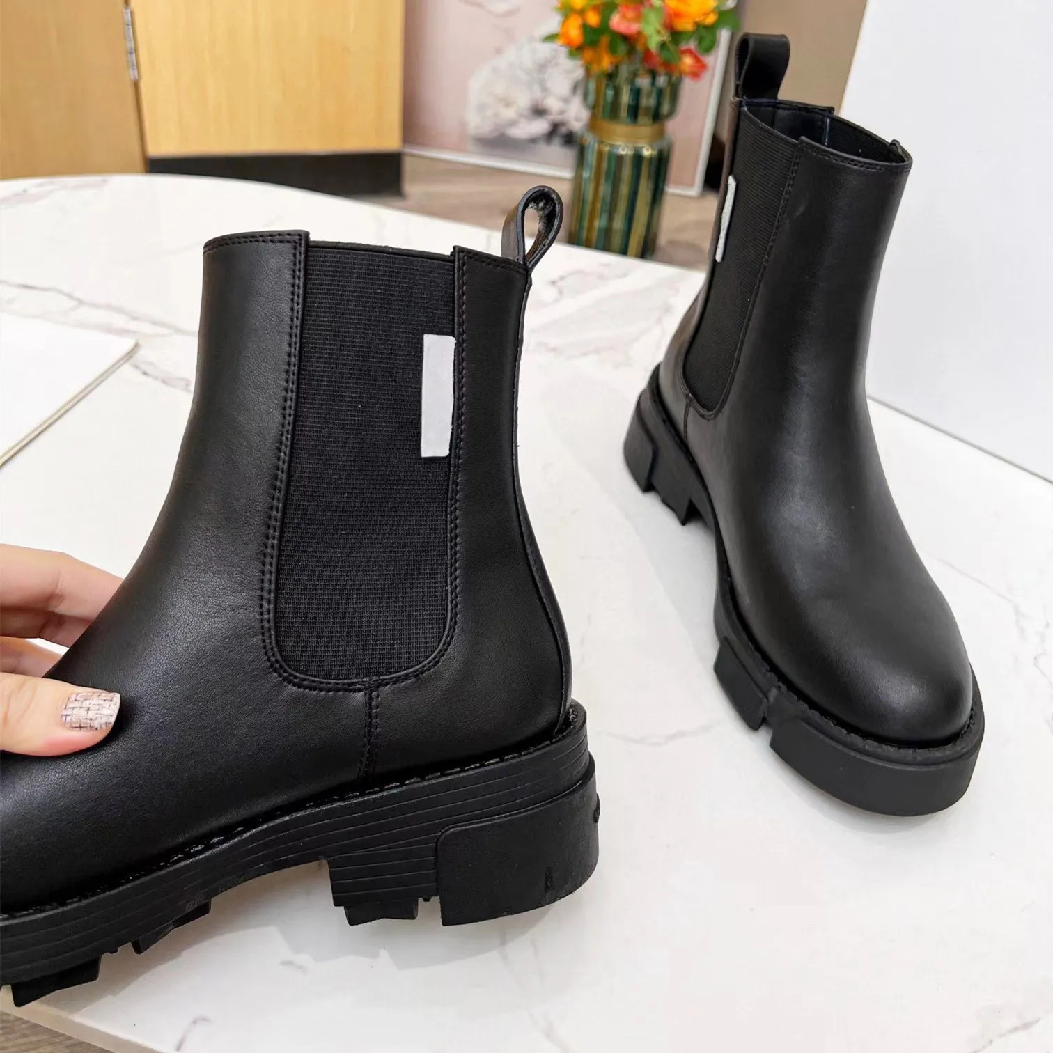 Luxury Black Leather Ankle Chelsea Black Leather Ankle Boots For Women