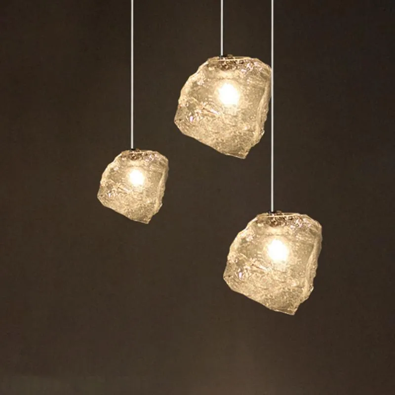 Pendant Lamps Nordic Ice Cube Glass Suspension Luminaire Modern Creative Clear G4 Led Dinning Lamp Bar Restaurant Hanging Light Fixture