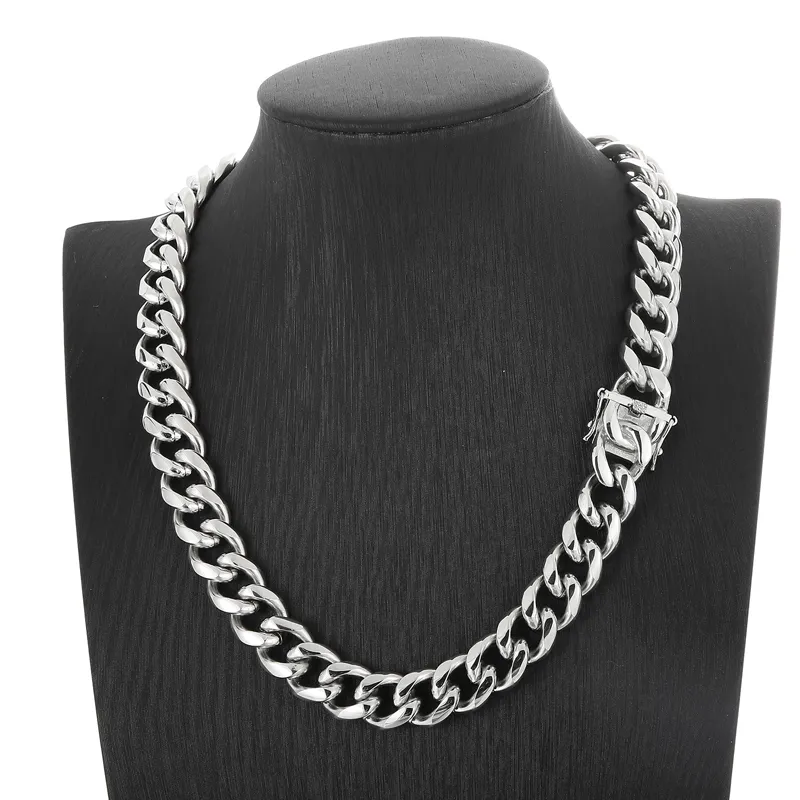 Zware 15 mm 24 inch zilveren grote roestvrijstalen Cubaanse stoeprand ketting voor heren hiphop sieraden