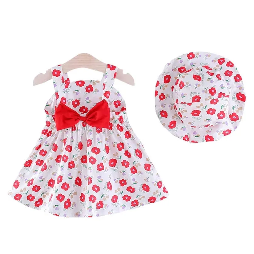 Baby Girl Dress with Hat Girls Party Dress Bids Bow Dress for Children Summer Children's Costumes For Girls 210412