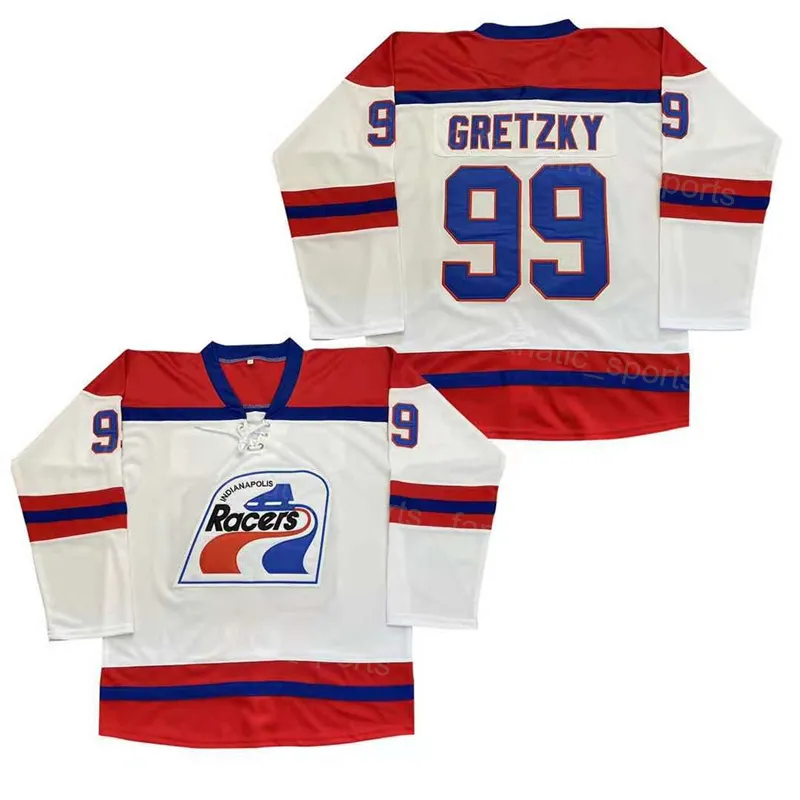 Movie College 99 Wayne Gretzky Racers Hockey-Trikot, Herren, bestickt und genäht, Universität, atmungsaktiv, Teamfarbe Weiß, für Sportfans, reine Baumwolle, gute Qualität