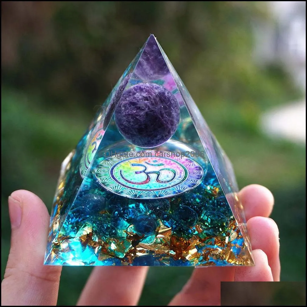 Orgonite Pyramid Decor Energy Generator Amethyst Peridot Healing Crystal Sphere Reiki Chakra Protection Meditation Figurines Craft