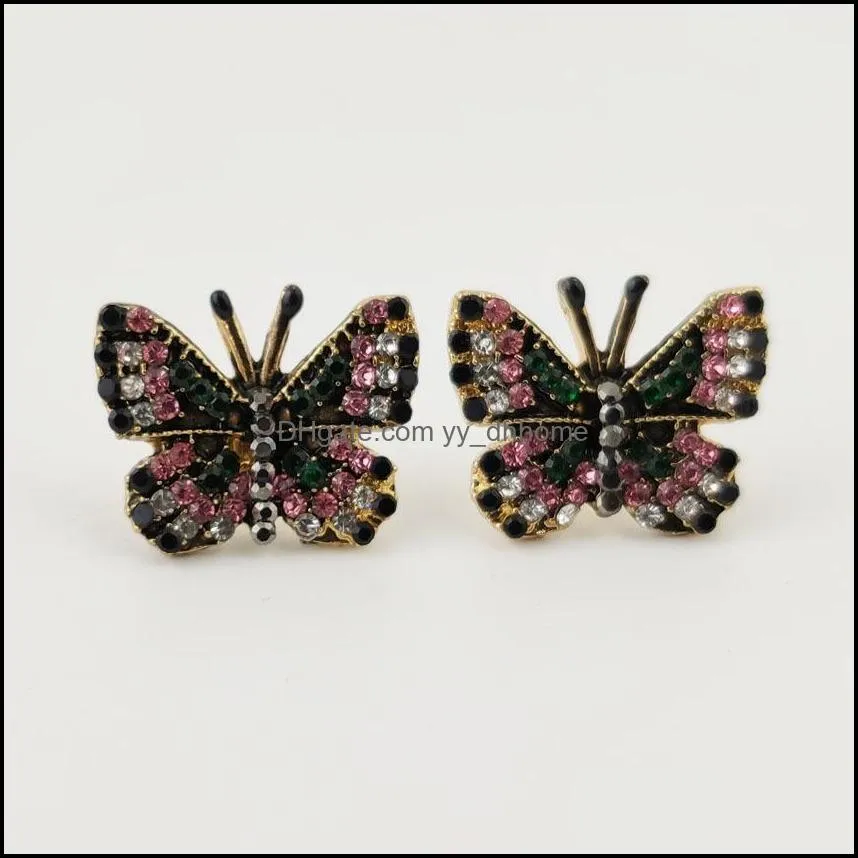 Creative Colorful Rhinestones Stud Earrings Sweet Wild Butterfly Earring Personality Ear Women Jewelry
