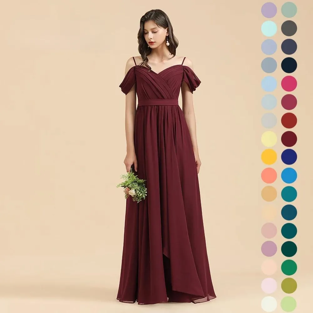 Bugundy Chiffon Bridesmaid Dresses Sexy Spaghetti Straps A-Line Split Floor Length Maid of Honor Gowns 2022 Bohemian Wedding Guest Formal Party Gowns BM3001 0702