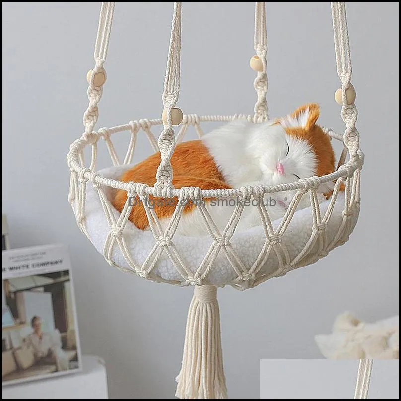 Large Macrame Cat Hammock,Macrame Hanging Swing Dog Bed Basket Home Pet Accessories `s House Puppy Gift 220214
