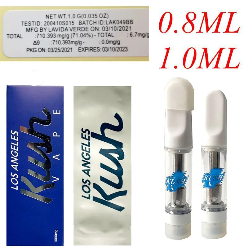 LA KUSH Atomizers Vape Cartridge Packaging 0.8ml 1.0ml Ceramic Carts