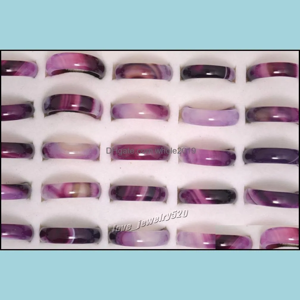 new beautiful smooth purple black round solid jade/agate gem stone band jewelry rings 20pcs lots