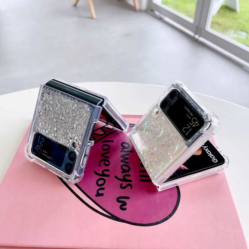 Fashion Shining Sequins Glitter Phone Case For Samsung Galaxy Z Flip 3 Z Flip4 5G Crystal Bling Tpu Soft Back Cover