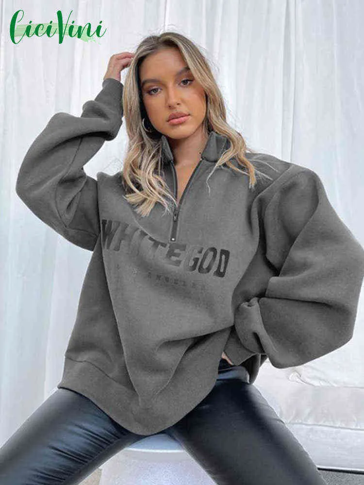 Cicivini sweatshirt vrouwen half ritssluiting letter print losse hoodies casual stijlvolle trui 2022 mode nieuwe aankomst tops maat s-l t220726