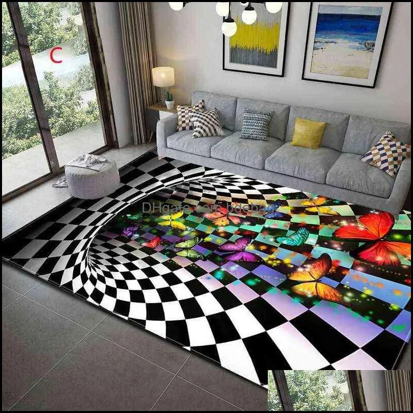 3D Vortex Illusion Carpet Entrance Door Floor Mat Abstract Geometric Optical Doormat Non-slip Living Room Decor Rug W220328