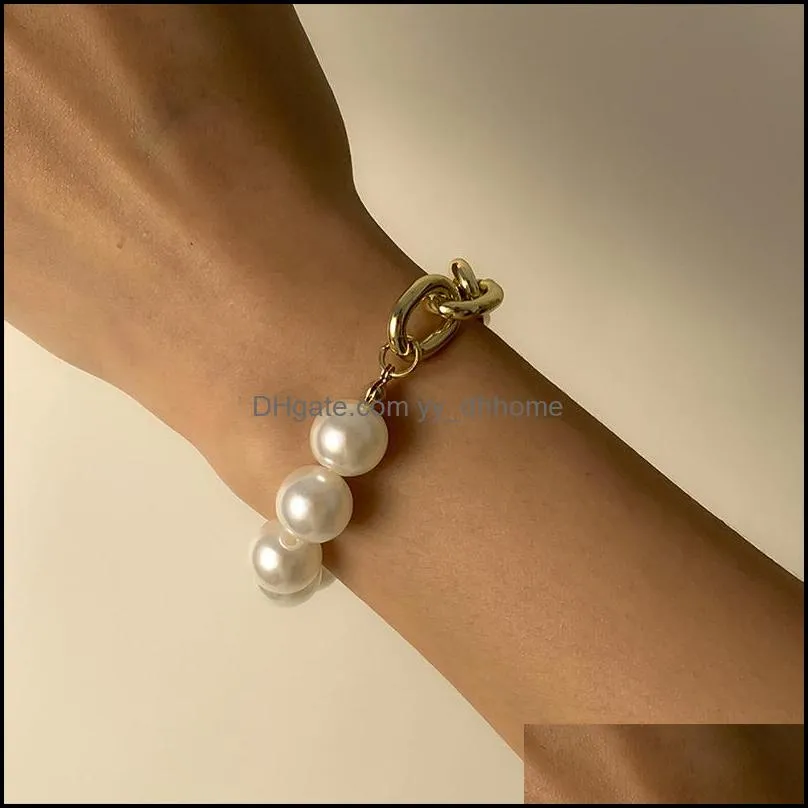 link, chain imitation pearl pendant bracelet bangle women men 2021 summer knot lock cuban beaded hand party jewelry gifts