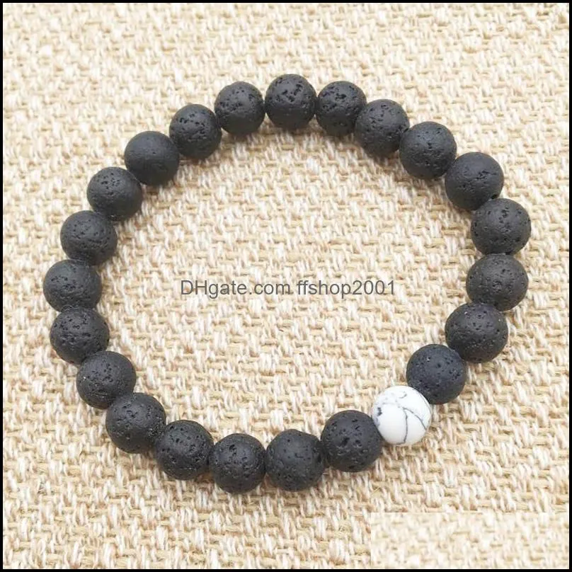 8mm natural black lava stone white turquoise bracelet vaolcano stone aromatherapy  oil diffuser bracelet for women men