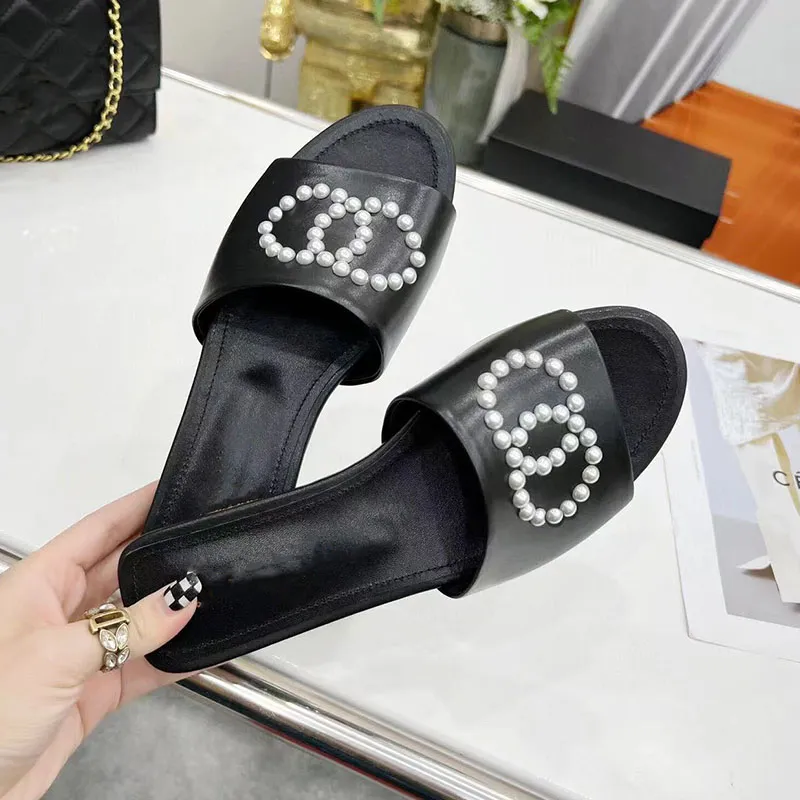 New Fashion Leather Slides For Women Versatile Flat Heel Gold Flat Sandals For Seaside Holidays Small Fragrance Flip Flops 35 42 Yards With Box From Koshio luxury shoes 54.23 In Bulk DHgate.Com