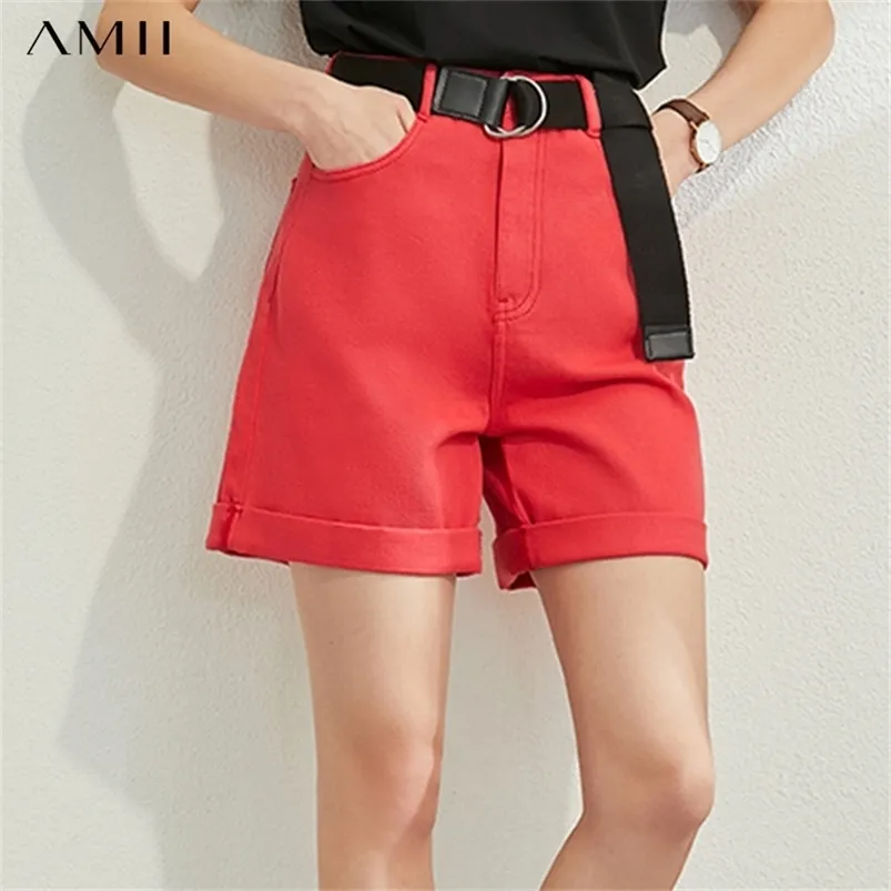 Amii minimalism vår sommar mode sloid denim shorts kvinnor kausal hög midja lösa blixtlås kvinnliga shorts 1207 T200701