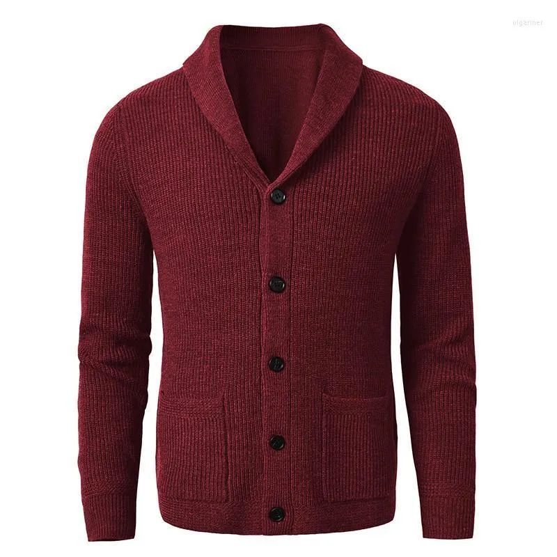 Maglioni da uomo Cardigan da uomo con collo a scialle Maglione slim fit in maglia a trecce con bottoni Maglione nero in lana merino Olga22 da uomo