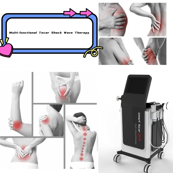 3 em 1 Smart EMS Tecar Shock Wave Terapia Physio Deep Beauty Equipment Care Machine com modelo mais recente vertical de retenção para alívio da dor