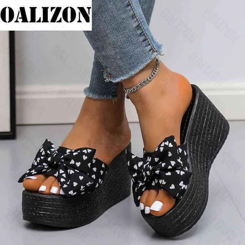 SLIPPER Sandaal Women Wig Platform High Heel Beach Bow Dikke Slide 2022 Nieuwe Summer Sexy Pump Shoe Dres Flip Flop 220622