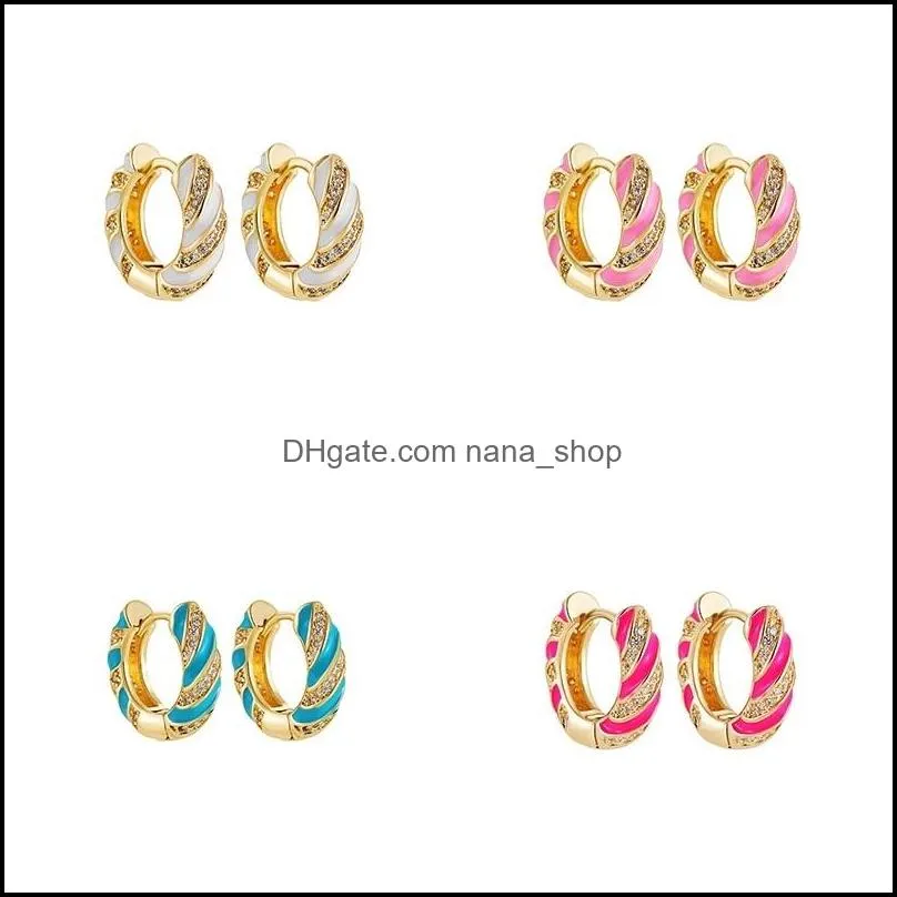 Simple Multicolor Round Hoop Earrings for Women Fashion Geometric CZ Crystal Twisted Circle Small Earrings Jewelry