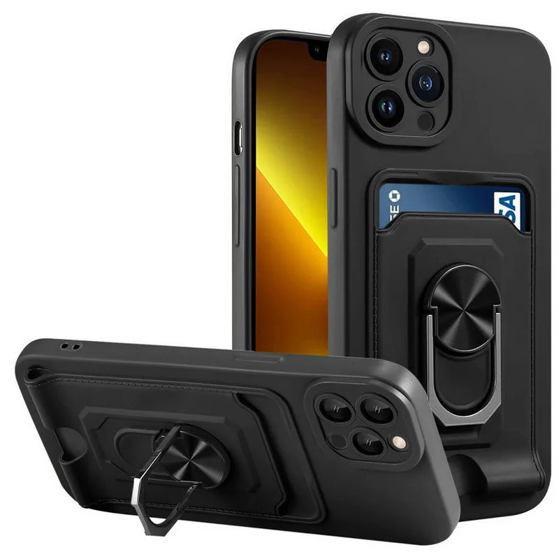 ناعم TPU Silicone Phone Case Pocket متعدد الوظائف مع Kickstand Ring Magnetic For iPhone 14 Pro Max 13 12 11 XS XR Samsung A33 A53 A73 5G S22 Ultra S21 Fe