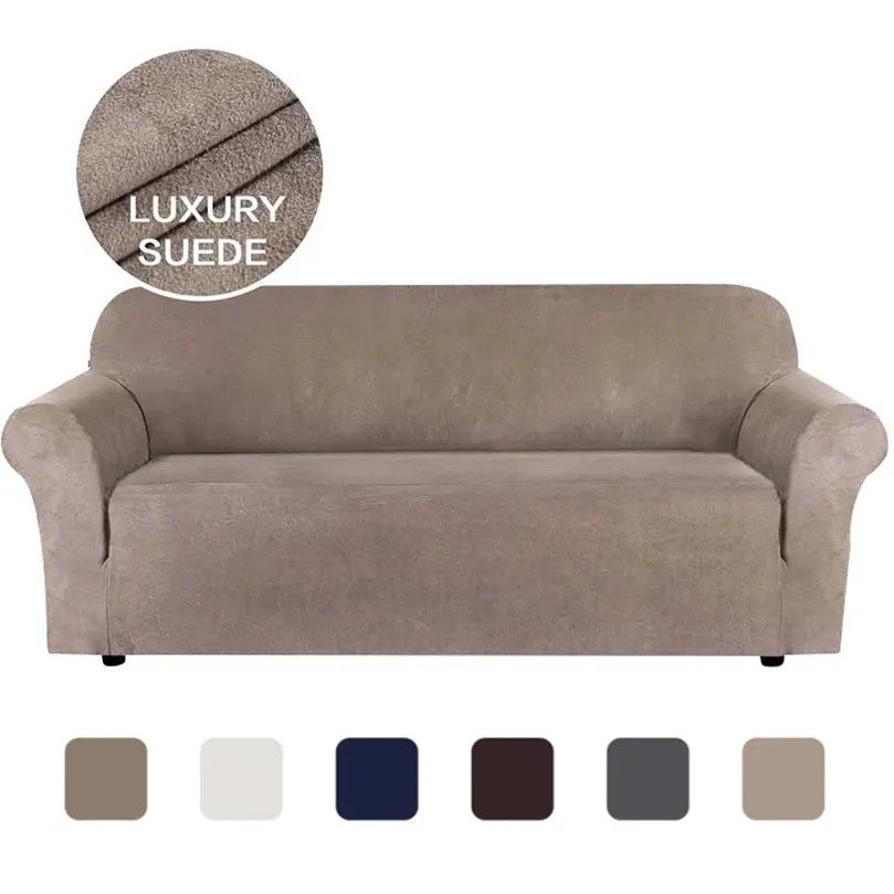 Suede Fabric Sofa Cover Solid Color Elastic All-inclusive pet-proof Slipcover for Living room Furniture Stretch Couch Capa 220513