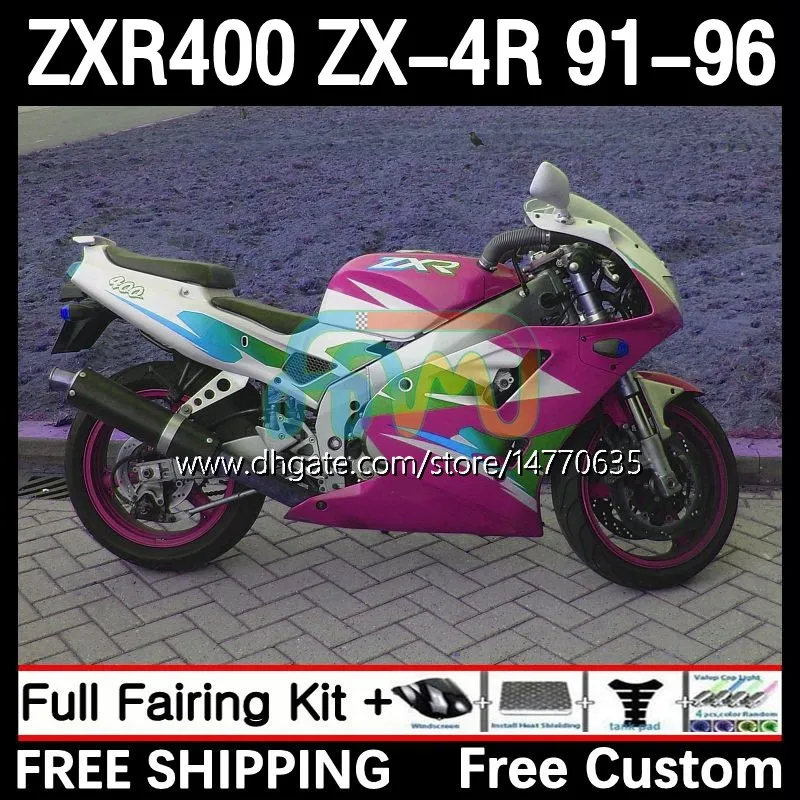 Kit carenature per KAWASAKI NINJA ZX4R 400CC ZXR-400 1991 1992 1993 94 95 96 Corpo 12DH.79 ZXR 400 CC ZX-4R ZX 4R Carenatura ZXR400 91 92 93 1994 1995 1996 Carrozzeria rosa bianca