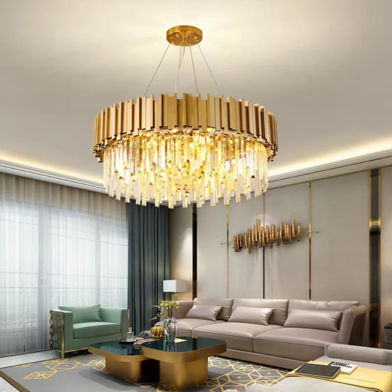 Lustres Moderne Or De Luxe Cristal Villa LED Pendentif/Plafonnier Pour Salon El Hall Décor Lampe Suspendue