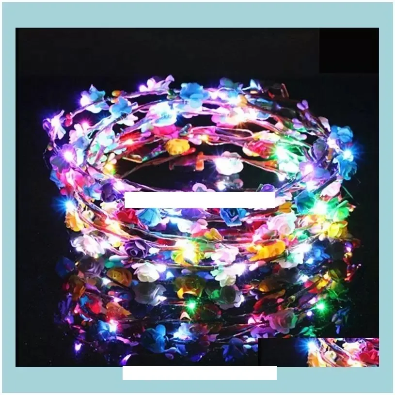 Другое Aessoriesflashing Led Hairbands Strings Glow Flower Crown Ободки Light Party Rave Цветочные гирлянды для волос Светящийся венок