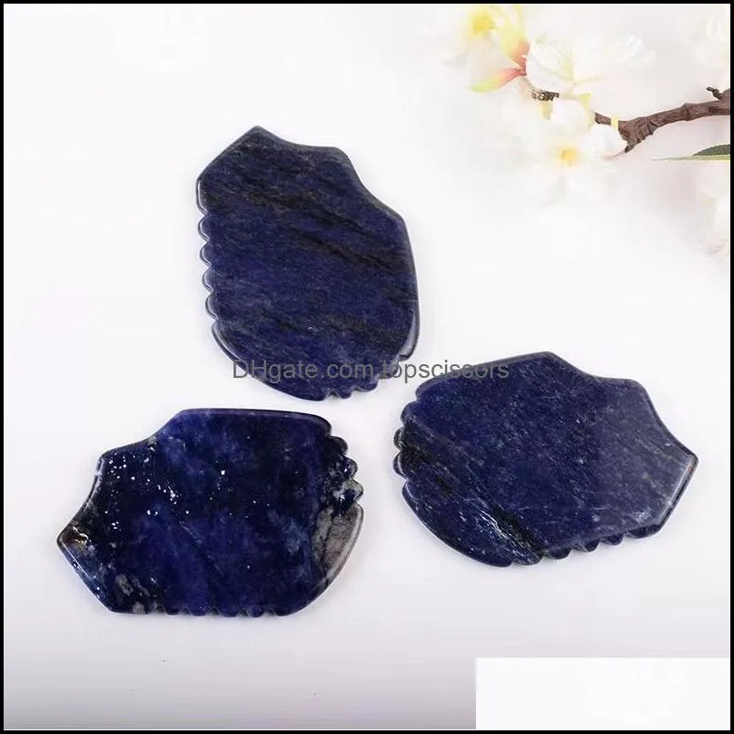 Natural Stone Slimming Face Massager Lifting Chin Health Care Beauty Jade Guasha Scraping Board Blue Sodalite Gua Sha Facial Massage