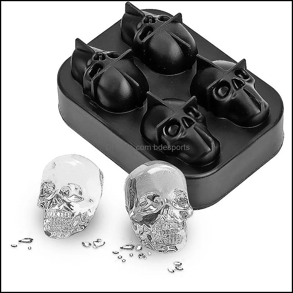 Silicone 3D Skull Ice Cube Tray Mold DIY Ice Maker Household Use Cool Whiskey Wine Kitchen Tools Chocolate Pudding Ice Cream Moulds