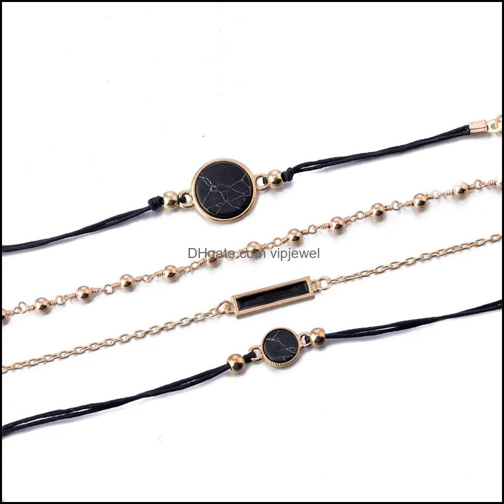 multilayer bracelets 4pcs/set black turquoises pattern bangle bracelets design bohemian women chain rope stacking bracelet vipjewel