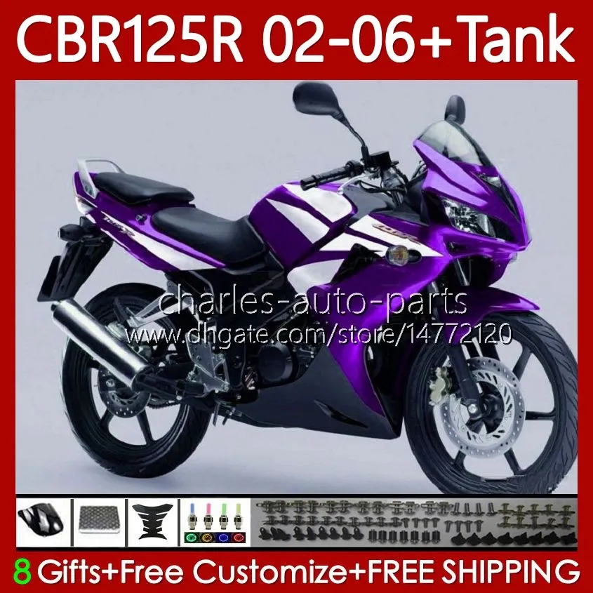 OEM-ballen voor HONDA CBR-125 CBR 125 R CC 02-06 Carrosserie 124NO.124 CBR 125R 125CC CBR125R 2002 2003 2004 05 06 CBR125RR Dark Purple CBR-125R 02 03 04 2005 2006 Body + Tank